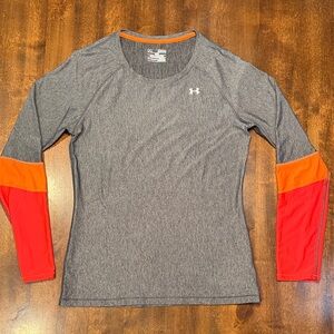 Under Armour Heat Gear Women's Gray Long Sleeve Top with Orange and Red Size M